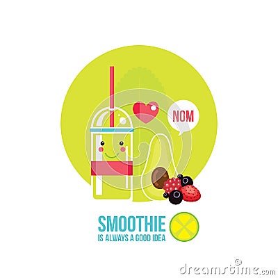Fresh summer drink Smoothie Juice Cocktail with avocado and berries Vector Illustration