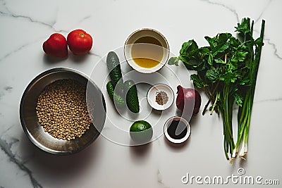 Fresh Summer Lentil Tabbouleh Salad A Wholesome Medley of Lentils, Herbs, and Seasonal Delights Stock Photo