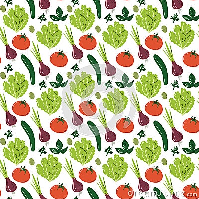 Fresh summer salad veggies seamless pattern design Vector Illustration