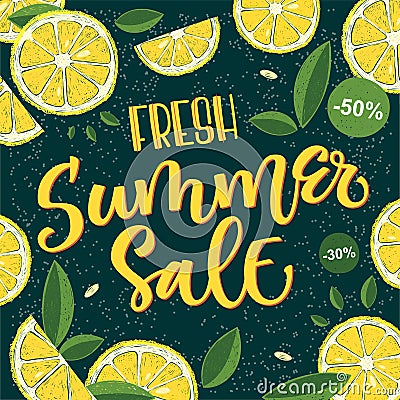 Fresh Summer Sale - calligraphy bright colorful design. Vector Illustration