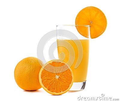 Fresh sunkist orange juice with slices of orange Stock Photo