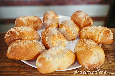 Fresh sweet buns with jam. Studio Photo Stock Photo