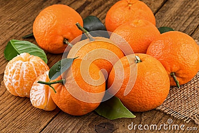 Fresh Tangerines Mandarins. Rustic still life Stock Photo