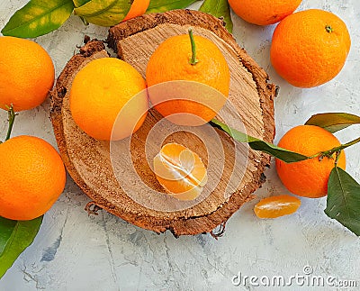 Fresh tangerines organic orange nutrition food dessert natural on concrete background health Stock Photo