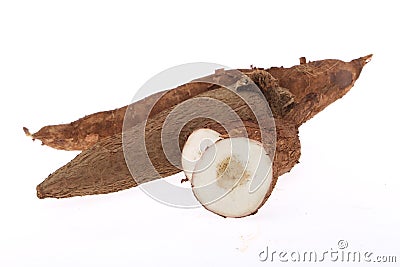 Fresh Tapioca Roots Or Cassava Roots Isolated On A White Background