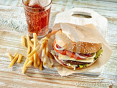 Fresh tasty burger complect Stock Photo