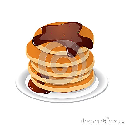 Fresh tasty hot pancakes with sweet maple syrup. Cartoon icon Vector Illustration