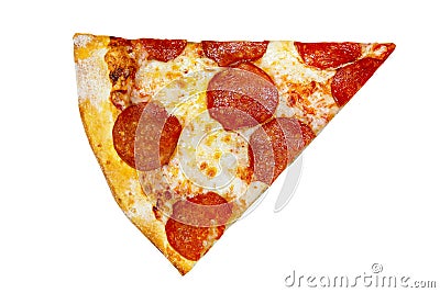 Fresh tasty pepperoni pizza slice isolated on white background Stock Photo