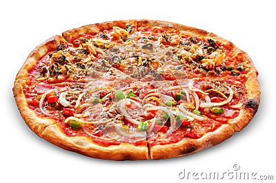 Fresh tasty pizza on white background Stock Photo