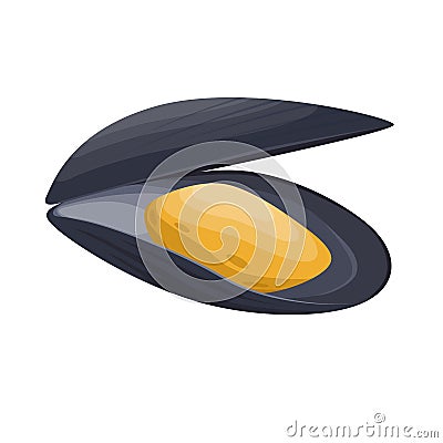 Fresh, tasty seafood appetizing mussel. Product, seafood for cooking, fishing. Vector Illustration