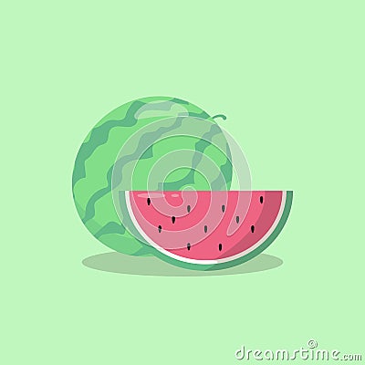 Fresh and tasty watermelon fruit. Vegetarian and ecology food. Healthy food. Sweet water melon. Tropical fruits Vector Illustration