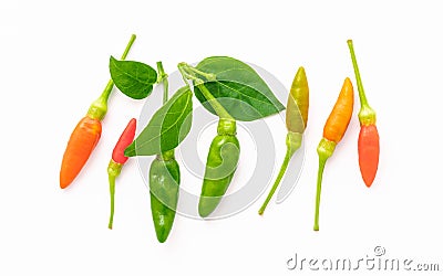 Fresh Thai bird `s eye chillies isolated on white background Stock Photo
