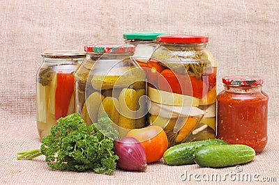 Fresh and tinned vegetables Stock Photo