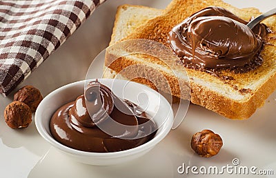 Fresh Toast with sweet chocolate spread for breakfast Stock Photo