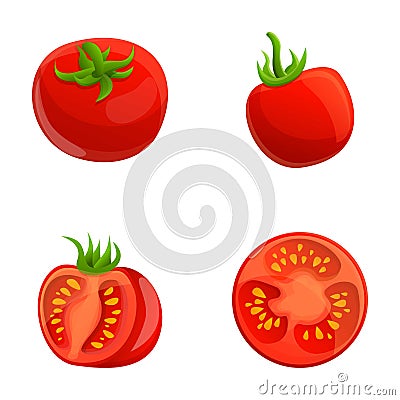 Fresh tomato icons set cartoon vector. Ripe red tomato Vector Illustration