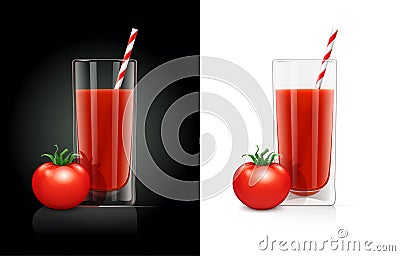 Fresh tomato juice glass with pipe Vector Illustration