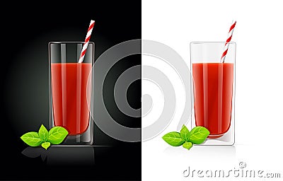 Fresh tomato juice glass with pipe Vector Illustration