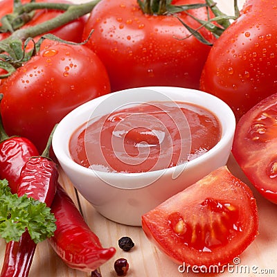 Fresh tomato ketchup Stock Photo