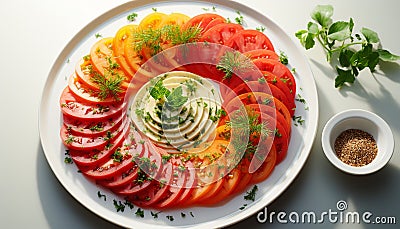 Fresh tomato salad, a healthy gourmet lunch on a plate generative AI Stock Photo