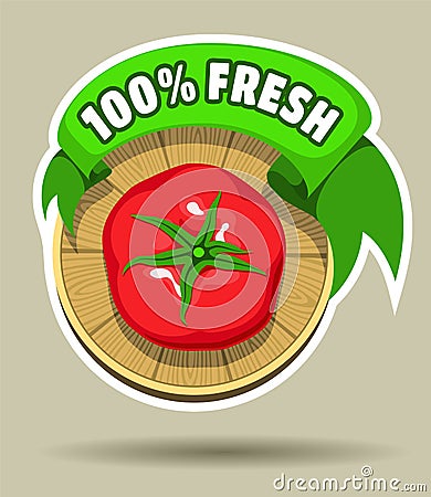 Fresh tomato sticker Vector Illustration