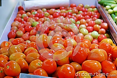 Fresh tomatoes on the market Stock Photo