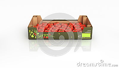 Fresh tomatos in box isolated on white with reflection 3d Stock Photo