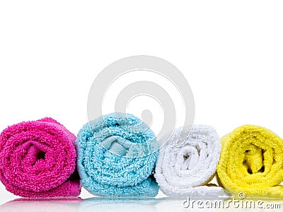 Fresh towels rolled-up front view Stock Photo