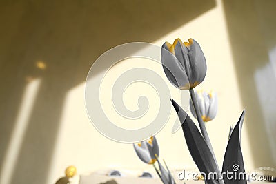 Fresh tulips tinted in grey and yellow very detailed Stock Photo