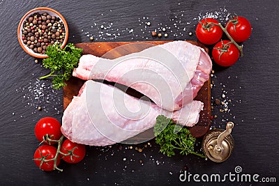 Fresh turkey legs with ingredients for cooking Stock Photo