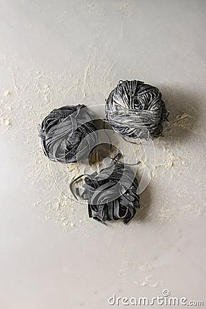 Fresh uncooked black pasta Stock Photo