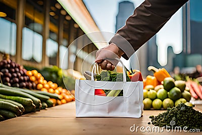 vagetables in the market and man holding vagetable bag Stock Photo