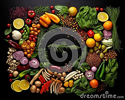 The Fresh variety vegetables spices and herbs frame is paraphrased. Cartoon Illustration