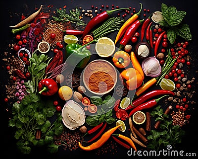 The Fresh variety vegetables spices and herbs frame is paraphrased. Cartoon Illustration