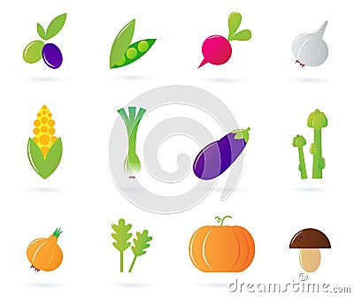 Fresh vegetable icons collection isolated on white Vector Illustration