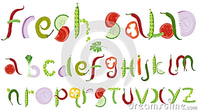 Fresh vegetable salad vector typeface letters set. Vector Illustration