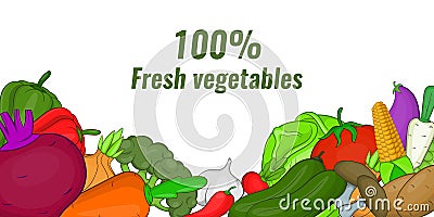 Fresh vegetables banner horizontal, cartoon style Vector Illustration