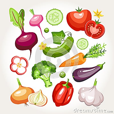 Fresh vegetables collection Vector Illustration