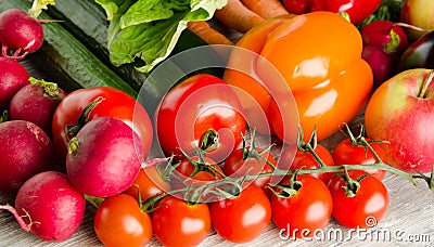 Fresh vegetables. Colorful vegetables background. Healthy vegetable . Assortment of fresh vegetables close up.Healthy food Stock Photo