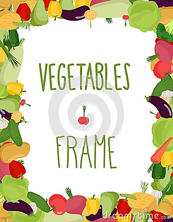 Fresh vegetables frame. Healthy food illustration Vector Illustration