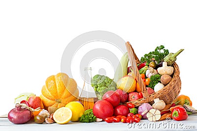 Fresh vegetables and fruit in basket. Stock Photo