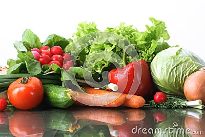 Fresh Vegetables fruits and other foodstuffs. Stock Photo