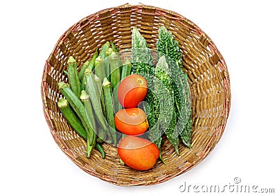 Fresh Vegetables in Indian cultural basket Stock Photo