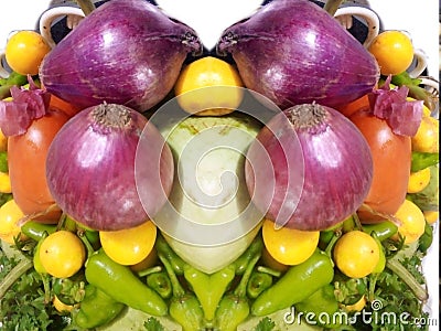 Fresh vegetables onion green pepper lemon Stock Photo