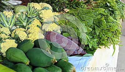 Fresh vegetables for sale on asian local market, Thailand Stock Photo