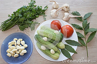 Fresh vegetables on table. Green Cucumber. Fresh, raw vegetables on the table Stock Photo