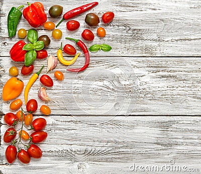 Fresh vegetables tomato, paprika, garlic. Food background Stock Photo
