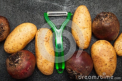 Fresh vegetables and vegetable peelings Stock Photo