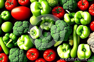 Fresh vegetables, vegetarian, healthy organic diet, pepper, tomato, cabbage, broccoli, capsicums, generative ai Stock Photo