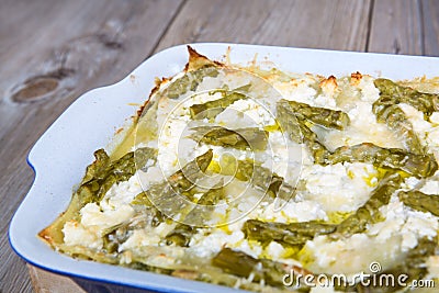 Fresh vegetarian lasagna with asparagus Stock Photo