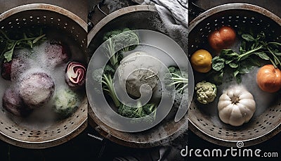 Fresh vegetarian meal tomato, garlic, onion, cauliflower, carrot generated by AI Stock Photo